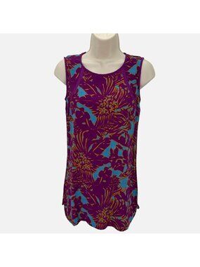Cabi Womens Purple Floral 100% Rayon Lightweight & Colorful Sleeveless Top XS